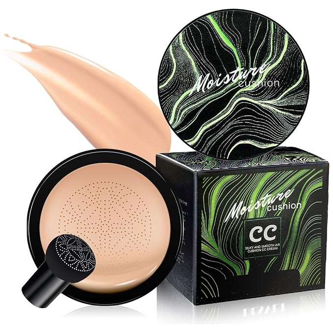 Mushroom Head Air Cushion CC Cream - BB Cream Long-Lasting Color Changing Foundation, Full Coverage Concealer for Older Women, Moisturizing & Brightening Foundation for Mature Skin Makeup (Natural)