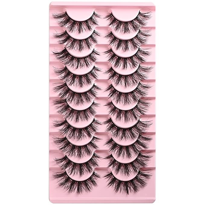 FARRED Cat Eye Lashes False Eyelashes Short Natural Eyelashes Strips 15mm Fluffy Wispy Strip Eyelash 10 Pairs Cute Natural Fake Lashes Packs Small Full Pestañas Set (C9 | 9-15MM)