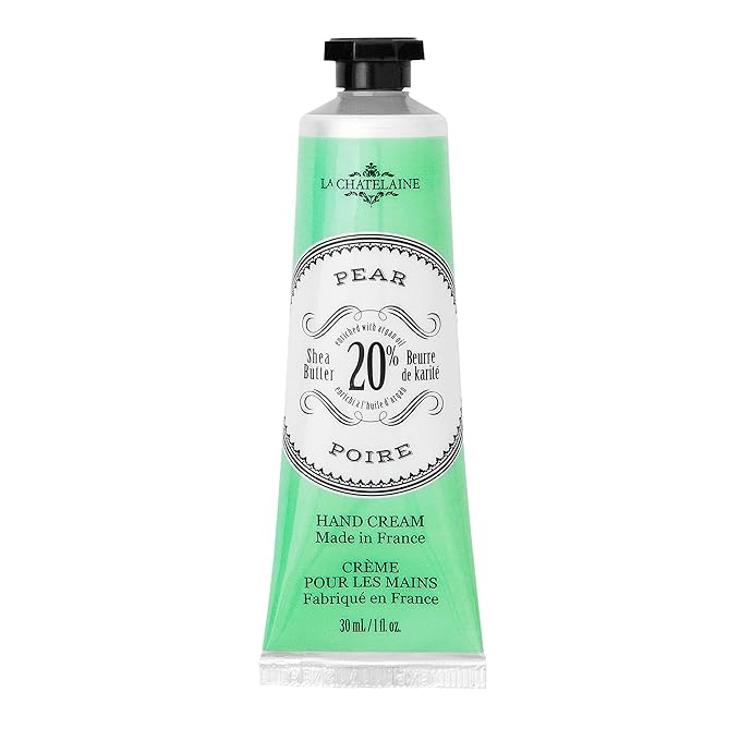 La Chatelaine 20% Shea Butter Hand Cream, Travel Size 1 fl oz with Organic Argan Oil, Moisturizing, Nourishing, Repairing, Non-Greasy Formula, Made in France, Paraben Free - Pear