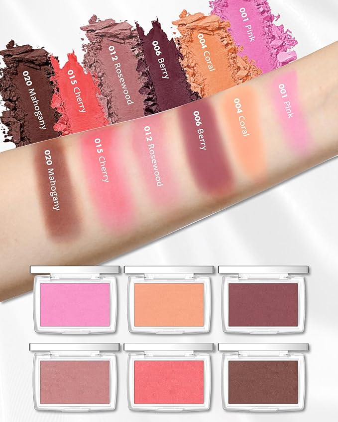 Powder Blush Palette, Matte Powder Makeup Blush for Cheeks, Natural Glow Face Blush Contour Palette, Lightweight, Smooth, Highly Pigmented Buildable Color, Long-lasting All-Day Face Enhancing -#Cherry