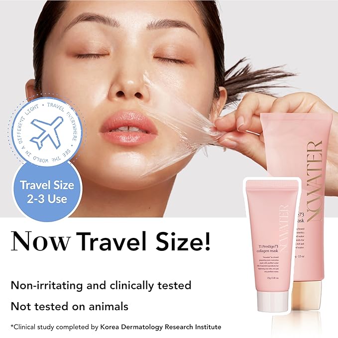 NOWATER Collagen Wrapping Mask - Travel Size, Elasticity Improving, Hydrating, Firming - Hydrolyzed Collagen & Peptide, Glass Skin Peel Off Mask, Korean Skincare for Face, Travel Size (0.81 fl.oz)