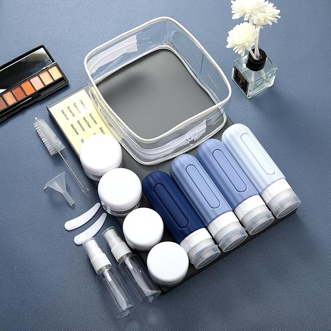 16 Pack Travel Bottles for Toiletries, Leakproof Travel Containers for Toiletries, TSA Approved Silicone Travel Accessories Squeezable Refillable 3oz for Shampoo Conditioner Lotion