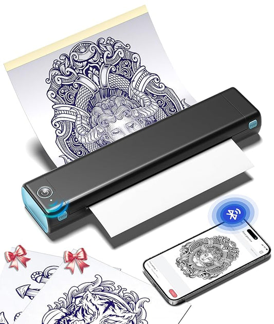 Phomemo M08F Upgraded Tattoo Stencil Printer, Thermal Stencil Printer with 10pcs Transfer Paper, Tattoo Supplies for Artists & Beginners, Compatible with Phone, Tablet & PC, Black & Blue