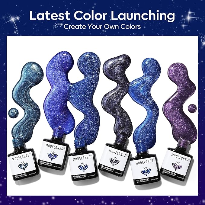 modelones Cat Eye Gel Nail Polish 6 Colors Fall Winter Black Blue Purple Glitter Gel Nail Polish Dark Blue Chameleon Sparkle Shimmer Polish with Magnet Soak Off Led Nail Art DIY Salon Gifts For Women