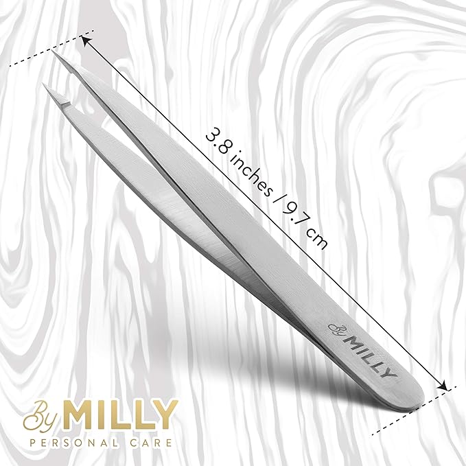 Pointed Tweezers | High Carbon Stainless Steel Needle Nose | Fine Point Precision Hair Removal | Perfectly Aligned & Hand-Filed Sharp | Silver