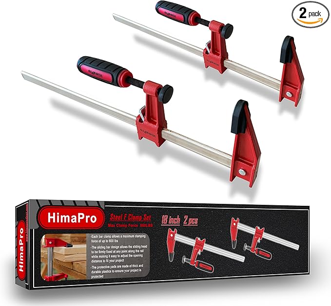 HimaPro 18 Inch Bar Clamp Set, 2 Pack 600 lbs Load Limit Medium Duty Quick Release Steel F Clamp, Ideal for Woodworking, Metalworking, and DIY Projects
