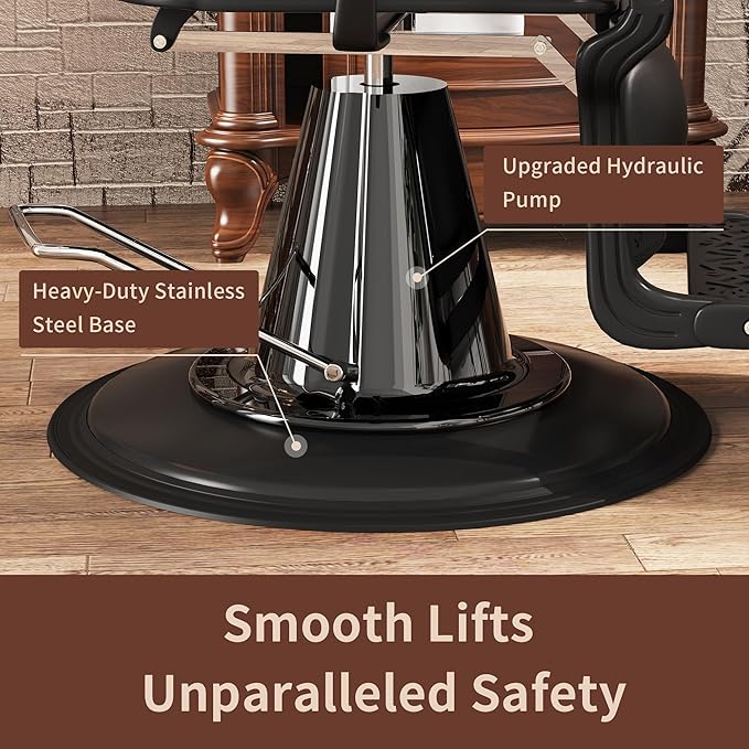 Baasha Black & Red Barber Chair, Plush Reclining Salon Chair with Adjustable Headrest, Wide Stable Base, 360° Swivel, Heavy-Duty for Barbers, 550 lbs