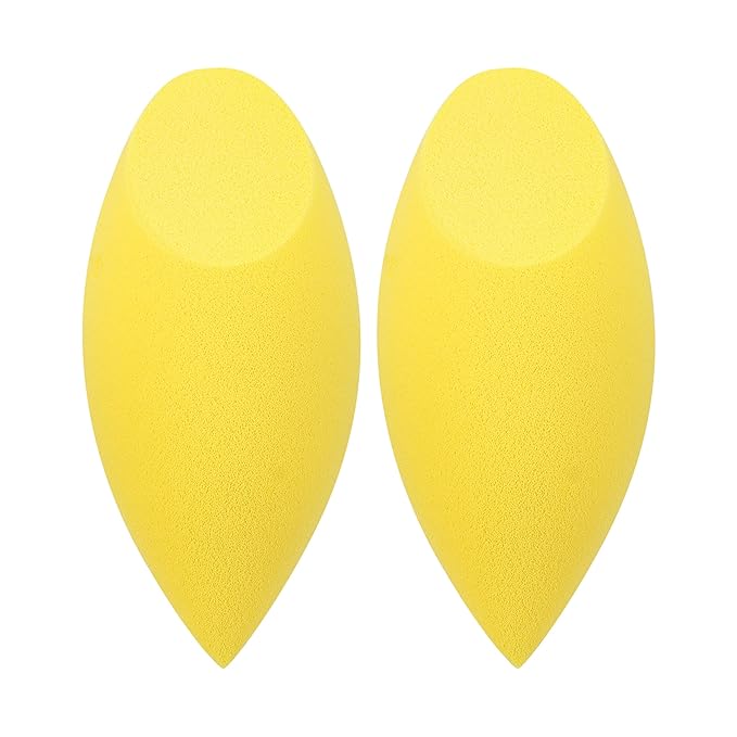 Real Techniques Miracle Concealer Sponge, Makeup Blending Sponge For Liquid & Cream Concealer, Elongated Shape For Precise Application Under Eyes & Tight Areas, Yellow, Latex-Free Foam, 2 Count