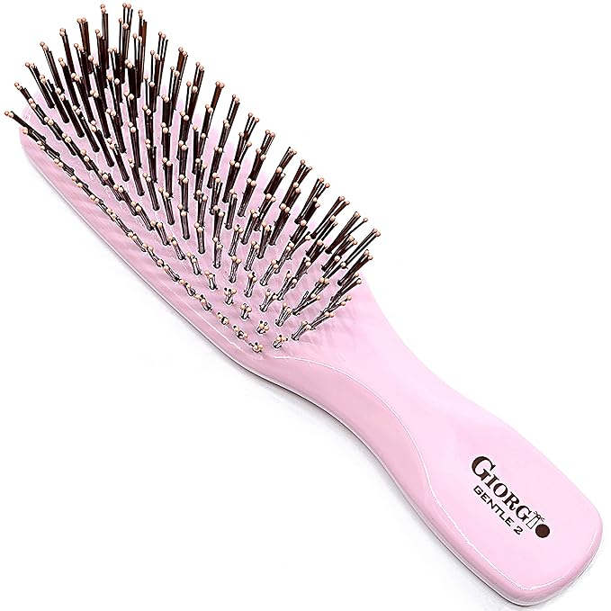 GIORGIO Hair Brush for Men and Women, Gentle Mini Hair Detangler Brush, Dual Length Bristles, Scalp Massager, Travel Detangling Brush, All Hair Types, Pink