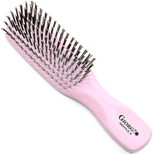 GIORGIO Hair Brush for Men and Women, Gentle Mini Hair Detangler Brush, Dual Length Bristles, Scalp Massager, Travel Detangling Brush, All Hair Types, Pink