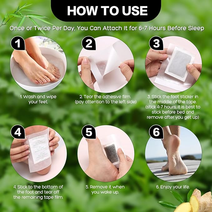 100 Pack Foot Pads, Ginger Bamboo Charcoal Foot Care kit Patch, Natural Cleansing, Best Sleeping, Suitable for Daily Relaxation Foot Paches Relieve Stress, Improve Sleep