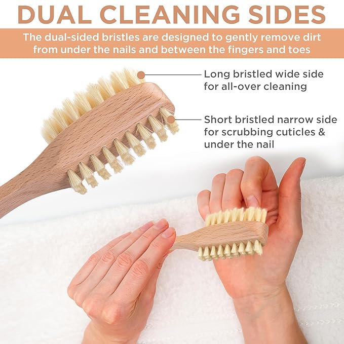 Takavu Nail Brush, Pure Boar Bristles, Natural Wood Handle, Nail Cleaning Brush for Scrubbing Fingernail Toenail Hand Feet, Dual Sided for Regular Manicure Nail Care Hygiene