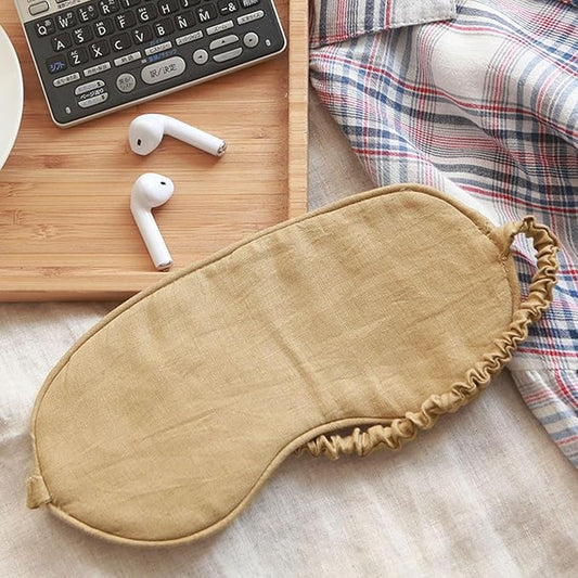 100% Pure Linen Sleep Mask Blackout Eye Mask for Sleeping, Eye Cover with Adjustable Strap - Organic Cotton Core Linen Eyes Mask Breathable for Travel - Gift for Women Men (Champagne Color)