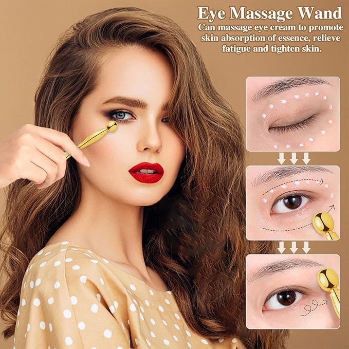 2 Pcs Metal Eye Cream Applicator Face Roller Massager Tool,Eye Massage Wand Stick Girls Women Facial Massager for Reducing Puffiness Wrinkle