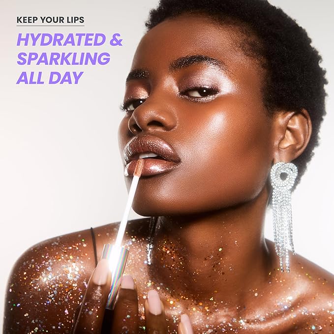 Wonderskin Lip Gloss Blading Top Gloss, Gold Glitter Lip Gloss, Hydrating and High Shine Finish Lip Makeup (Gold Glitter)