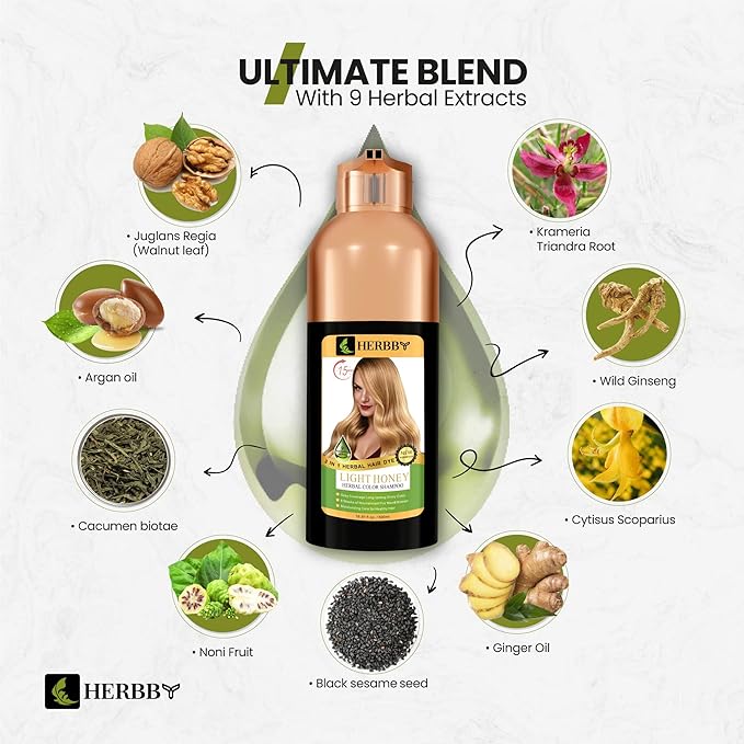 Hair Color Shampoo for Gray Hair Coverage&Color Transform with 9 Herbal Extracts –Long Lasting(6-8 Weeks),Shiny,Evenly Colored,Instant Hair Dye Shampoo&Conditioner, 500 Ml (LIGHT HONEY COLOR)