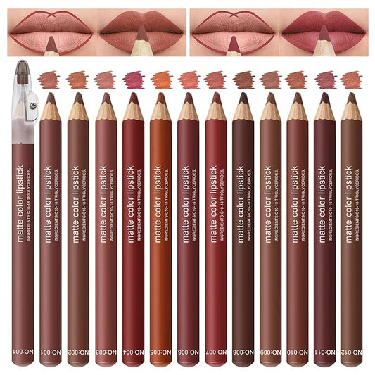 12 Colors Lip Liner Set Lip Liner Pencil Natural Nude Brown Matte Lip Liner Long Lasting Smooth Lip Pencil for Daily Lip Makeup