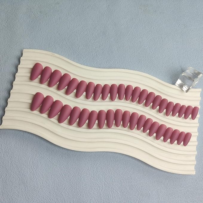 48Pcs Matte Plum Press on Nails Almond Fake Nails Glue on Nails Medium Length Almond Shaped Nails Press ons, Stiletto False Nails for Women, Medium Almond Nails, Thick Natural Acrylic Gel Nails