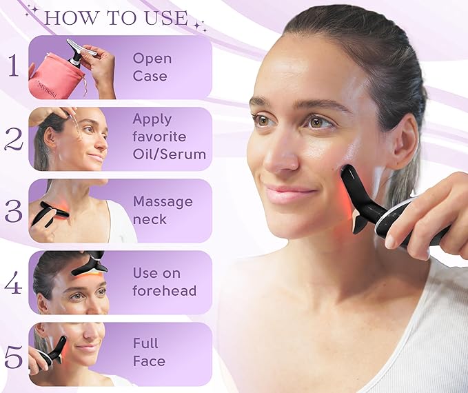 7 LED Light Beauty Tool – Face and Neck Massager with Jade Roller, Case, Black