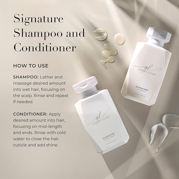 Goldie Locks Shampoo and Conditioner Travel Set - TSA-Approved Hydrating Hair Care Duo with Biotin, Marula Oil & Rose Water – Protein, Sulfate & Paraben-Free in Limited Edition Gold Bag - 3.4 oz each