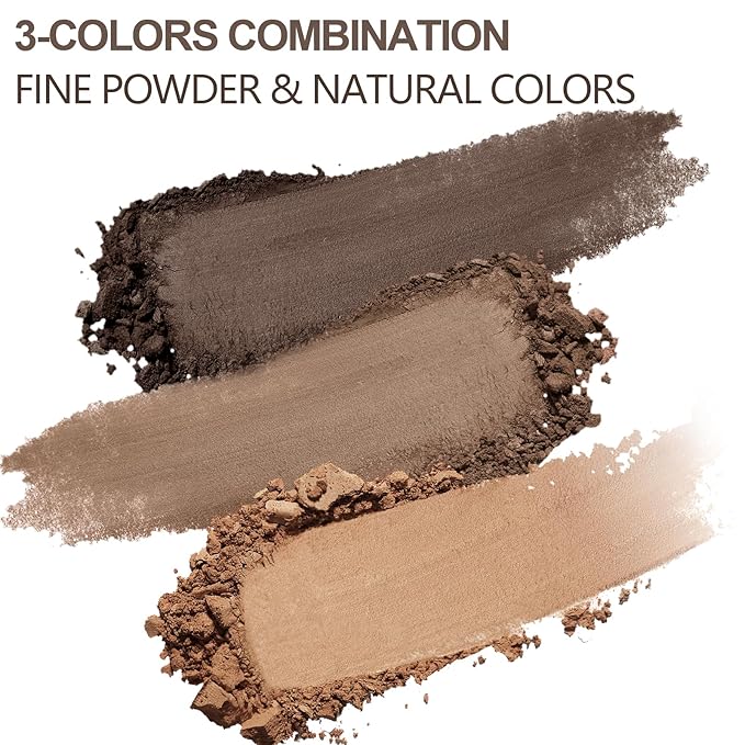 3 Colors Eyebrow Makeup Kit, Professional Brow Contour Palette, Waterproof Long-lasting Eyebrow Filler Powder with Mirror & Brow Brush