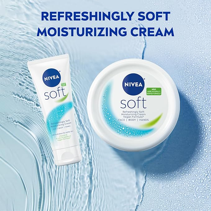 Nivea Soft Refreshingly Moisturizing Face, Body and Hand Cream, 3 Pack of 6.8 Oz Jars