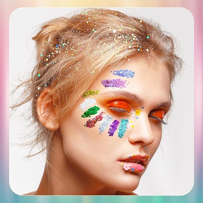 12 Colors Body Glitter Gel and Face Glitter Gel Makeup for Eyeshadow and Nails, Hair and Raves Festivals, Makeup for Women and Kids
