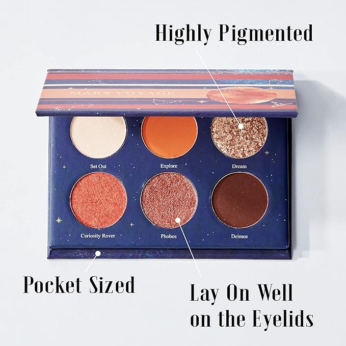 READY TO SHINE Mars Voyage Small Eyeshadow Palette with 6 Highly Pigmented Matte, Frost, and Shimmer Pocket-Sized Mini Travel Eyeshadows