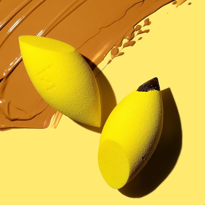 Real Techniques Miracle Concealer Sponge, Makeup Blending Sponge For Liquid & Cream Concealer, Elongated Shape For Precise Application Under Eyes & Tight Areas, Yellow, Latex-Free Foam, 2 Count
