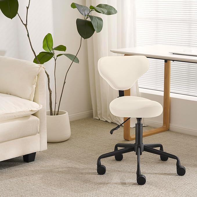 Ergonomic Saddle Seat Adjustable Pneumatic Hydraulic Drafting Swivel Rolling Stool Chair for Medical Hygienic SPA Massage Salon Home and Office - Hilo 508 (Vanilla, with Backrest)