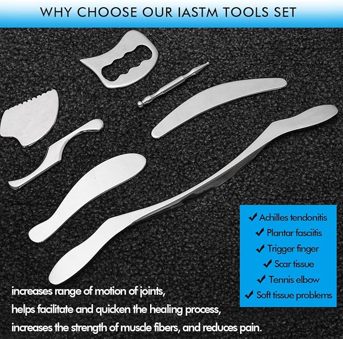 Gua Sha Scraping Massage Tools Set, Stainless Steel Guasha Tools, Muscle Scraper for Soft Tissue Therapy (7 Pcs)