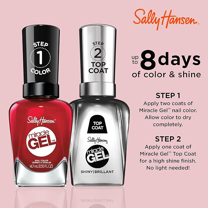 Sally Hansen Miracle Gel, Rhapsody Red, Long Lasting, Gel-Like Formula, No UV Lamp Needed, Opaque, Shiny Red Nail Polish