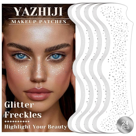24PCS Sliver Glitter Freckles Tattoo, Sliver Freckles Temporary Face Tattoo, Sliver Star Freckle, Body Face Glitter for Women Girls, Waterproof Long-Lasting Party, Festival, Concert Makeup Accessories