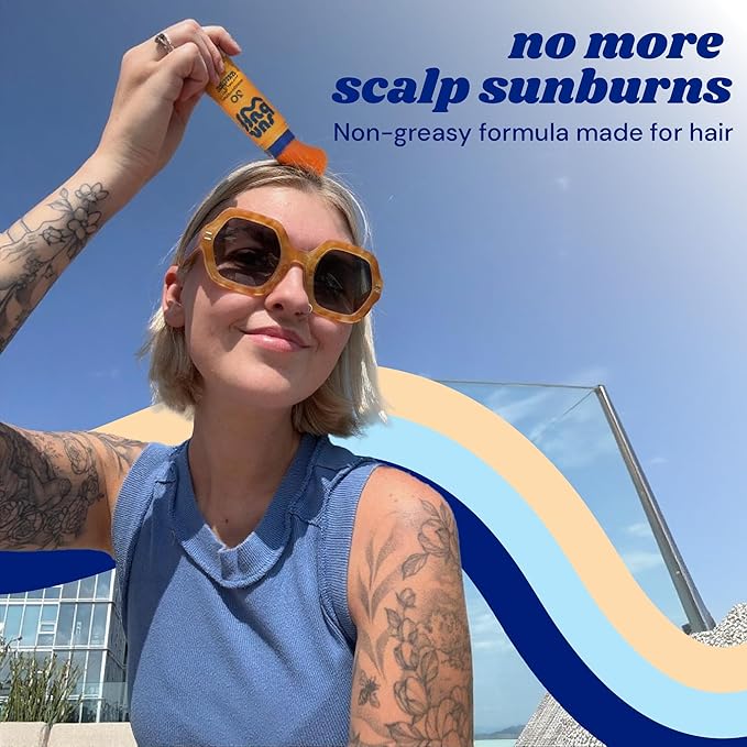 Sun Buff Powder Sunscreen Brush SPF 30 - Mineral Sunscreen for Scalp, Face, & Body - Water Resistant 80 Min | Brush On Powder, Zinc Oxide UVA UVB Protection, Travel Size 0.14oz, Made in USA