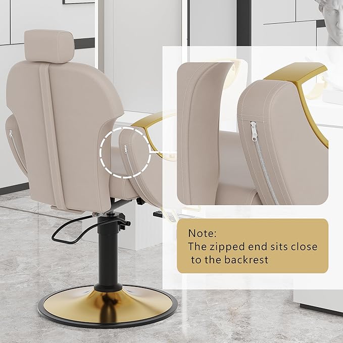 Barber Chair, Reclining Hair Salon Chair, 360 Degrees Swivel Styling Chair, Height Adjustable Hydraulic Shampoo Chairs, Spa Equipment (Gray)