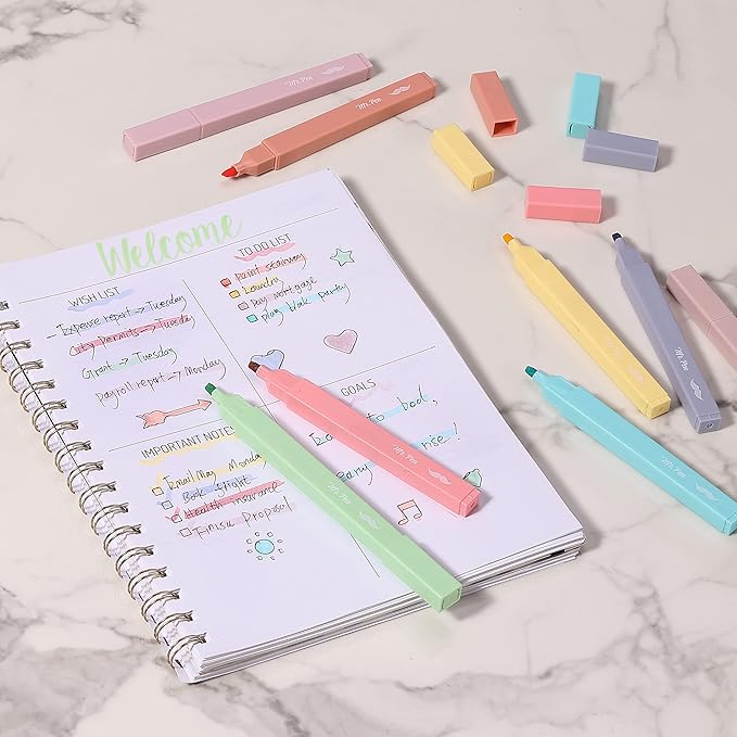 Mr. Pen- Aesthetic Cute Pastel Highlighters Set, 8 pcs, Chisel Tip, Candy Colors, No Bleed Bible Assorted Colors