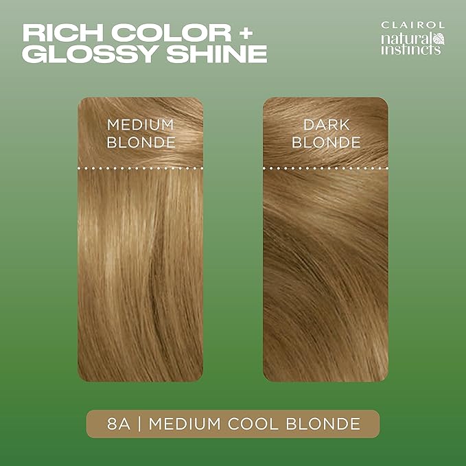 Clairol Natural Instincts Demi-Permanent Hair Dye, 8A Medium Cool Blonde Hair Color, Pack of 3