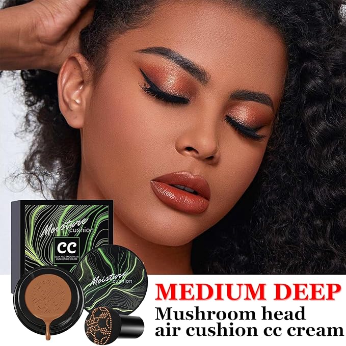 CAHIUYOA Mushroom Head Air Cushion CC Cream BB Cream Mushroom Head Foundation Full Coverage Foundation Makeup Long Lasting Moisturize Matte Concealer - 06 Medium Deep