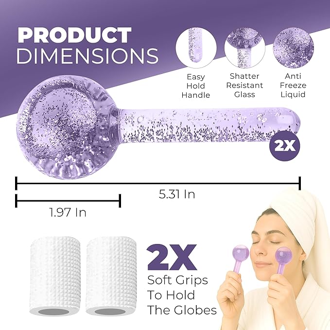 Ice Globes for Face 2Pcs – Enhancing Daily Beauty with Ice Globes for Facials, Skin Tightening & Anti-Aging – Perfect Facial Ice Globes for Puffiness & Wrinkles of Face, Neck & Eyes – Purple