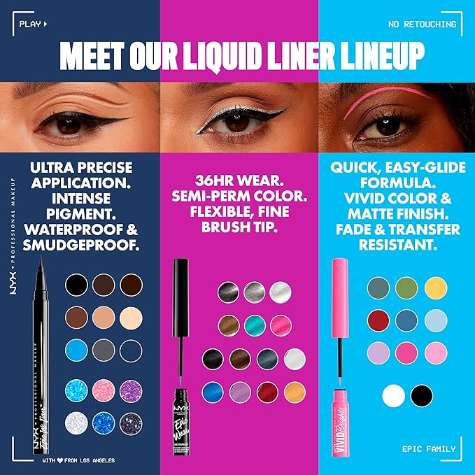 NYX PROFESSIONAL MAKEUP Epic Ink Glitz Liner, Waterproof Metallic Liquid Eyeliner with Vegan Formula - Denim Dazzle (Shimmer Deep Navy)