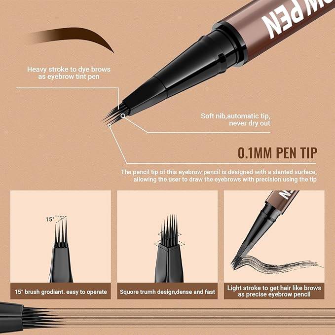 iMethod Eyebrow Pen - Eyebrow Pencil,2-in-1 Eyeliner Dual-Ended Microblading Eyebrow Pencil Long Lasting Waterproof Hair-Like Brow Pencil,with Eyebrow Brush,Eyebrow Pencils for Women,DarkBrown