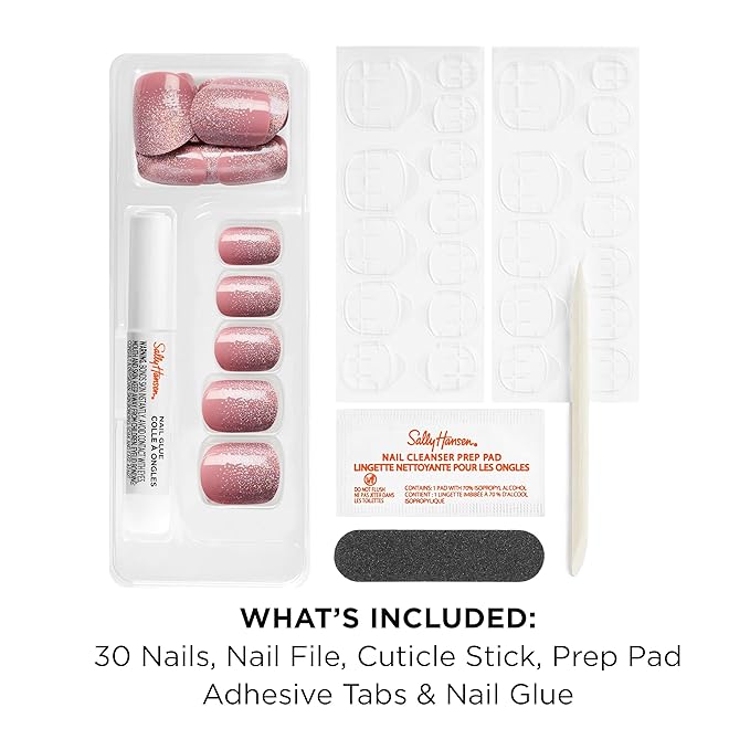 Sally Hansen Salon Effects Perfect Press-On Nails | Sq-oval Shape | Easy to Apply, Non-Damaging | 30 Nails, Nail Glue, Adhesive Tabs, File | Miss Bliss