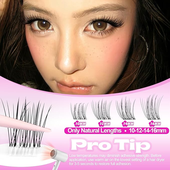 Self Adhesive Lash Clusters Natural Eyelash Clusters No Glue Needed Self Adhesive Eyelashes Invisible Band Press On Lashes 10-16mm Wispy Cluster Eyelash Extensions Pre Glued with Tweezers by ALPHONSE