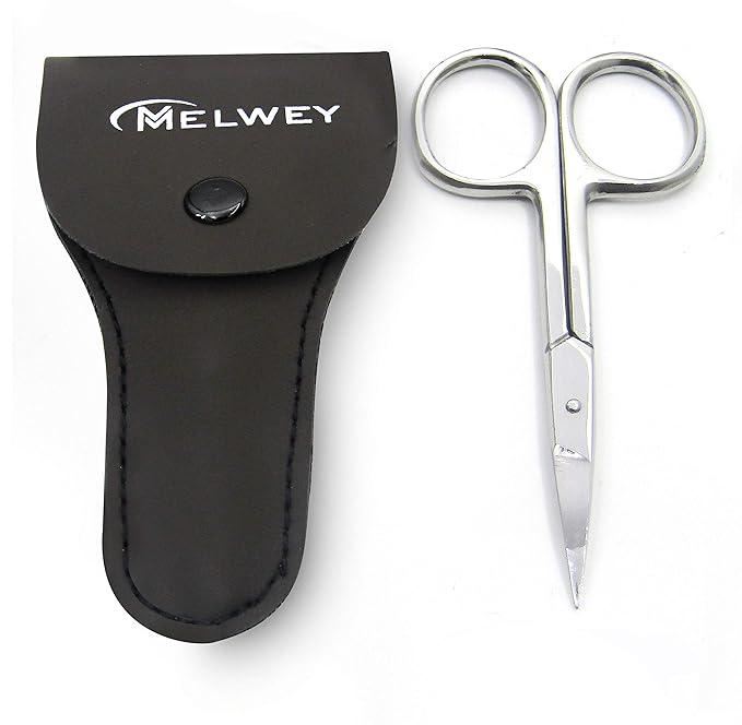 Eyebrow Scissors & Small Cuticle Scissors, Curved Blade Manicure TSA Scissors. Stainless-Steel Scissors for Eyelashes, Facial Hair, Pubic, Men Moustache & Beard.