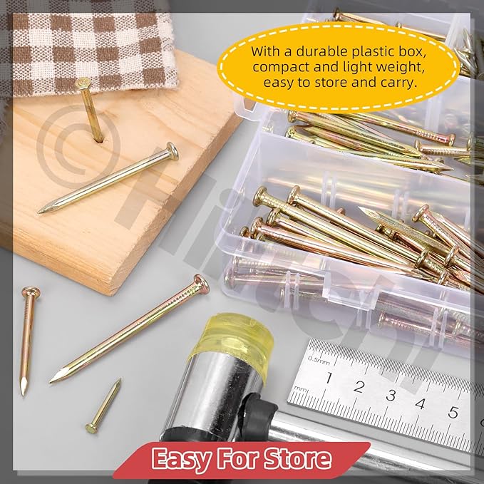 Hilitchi 301PCS 5 Sizes Brick Steel Nails Assortment Kit 0.78" 1.2" 1.58" 2" 2.36" Galvanized Concrete Wall Nail Cement Nails for Concrete Brick Drywall (Colorful)