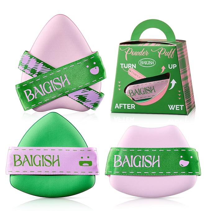 Makeup Sponge Set For Foundation Concealer, Triangle Powder Puff Soft Sponges Blender, Latex Free Blender Sponge For Liquid, Cream, and Powder Seamless & Flawless Makeup (GreenPink 3Pack)