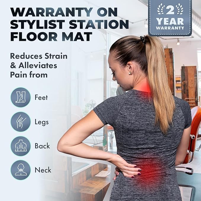 Buy-Rite 3’ x 4’ Anti-Fatigue Salon Mat - 1/2” Thick Semicircle Design with Chair Depression, Puncture-Proof & Low-Static Surface, Easy-Clean Floor Protection Mat for Stylists & Barbers - Black