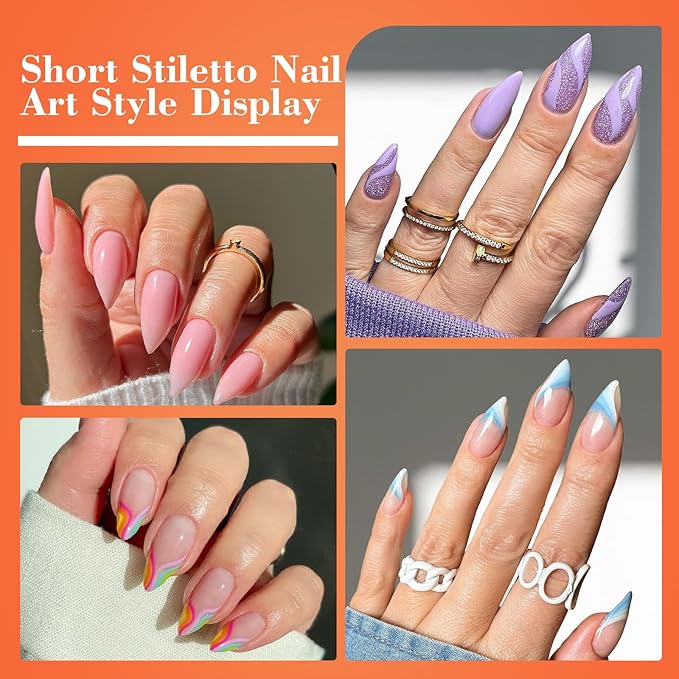 Short Stiletto Nail Tips, 500PCS Gel Tips for Acrylic Nails Professional, Clear Short Amlond Acrylic Nails, Full Cover Nail Tips for Nail Extension for DIY Home Salons, 10 Sizes with Box