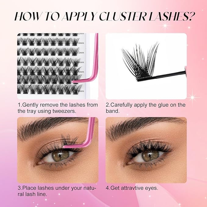 Lash Clusters DIY Eyelash Extensions 144 Clusters Lashes D Curl 0.07 Natural Individual Lash Extensions Mixed Tray False Eyelashes Soft & Strong Thin Band DIY at Home (F31-0.07D, 8-16mm)