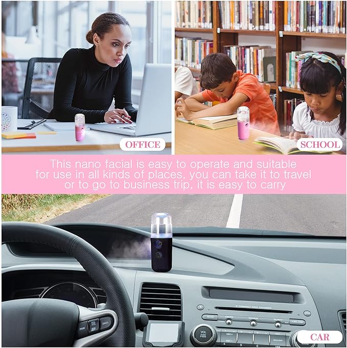 Honoson 2 Nano Facial Mister Sprayer Portable Face Nano Mister for Eyelash Extensions USB Rechargeable 1 oz Handy Skin Care Machine for Face Hydrating, Daily Makeup(Black and Pink)